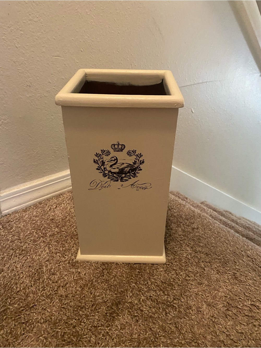 Hand painted Wood Umbrella Stand. Added French Theme Transfers. Decor.
